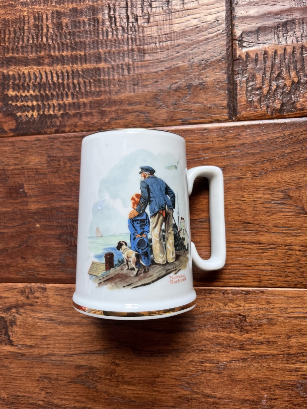 Norman Rockwell "Looking Out To Sea" 1985 Vintage Mug Gold Trim